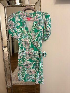 Lilly Pulitzer Green Floral Wrap Mini Dress